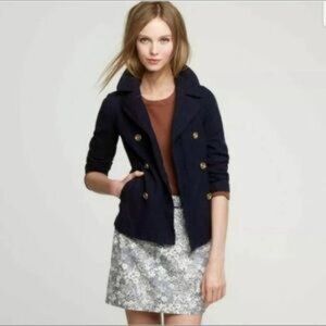 New J.Crew Blue Long Sleeve Double Breasted Metallic Cotton Jacket P236